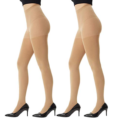 MANZI Women's 2 Pairs Super Opaque Tights for Women 120 Denier Control Top
