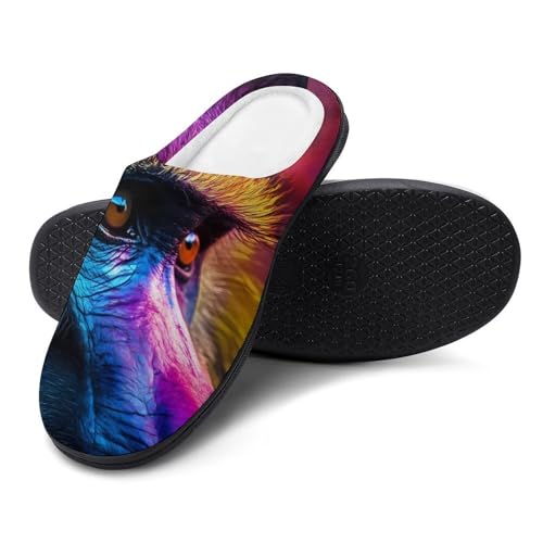 Baboon Colorful Monkey Women's Cotton Slippers Indoor Outdoor Slip-on Warm House Shoes with Anti-Skid Rubber Sole4