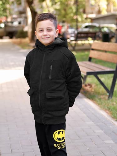 Image of Boys Zip Up Hoodie Kid Hooded Jacket | Fleece Lining,Soft Warm coat,Fall Winter Outwear for 6-15 Years Unisex,Sweatshirt Suitable for School,Outdoor