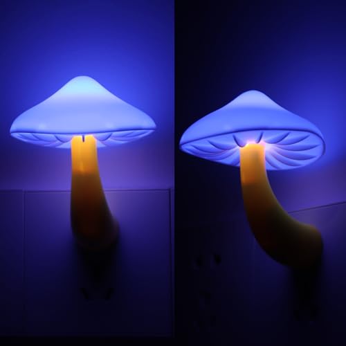 2Pack Sensor LED Night Light Plug in Lamp Mushroom Nightlight Cute Night Lights for Adults Kids Bedroom, Bathroom,Toilet,Hallway,Stairs,Kitchen Blue