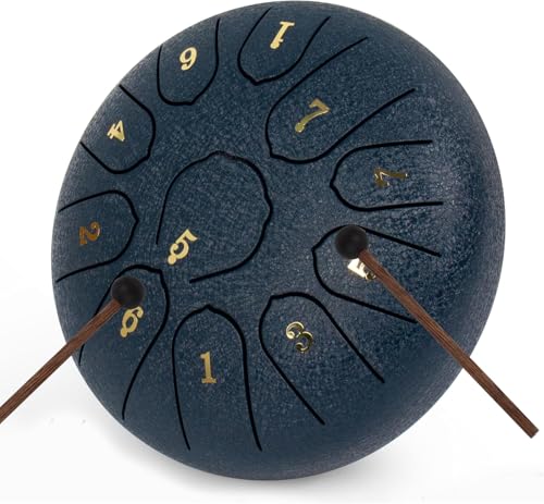 LOMUTY Steel Tongue Drum C Maggiore, 6 Pollici 15 cm 11 Note Handpan, Tamburo Lingua Acciaio per la Guarigione attraverso il Suono, Meditazione, Yoga, Rain Drum come Regalo, Blu Scuro