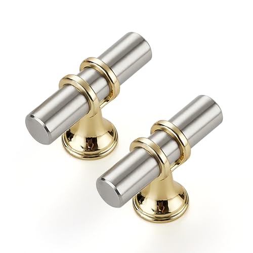 Brushed Nickel & Gold Cabinet Pulls, Single Hole, 2 Inch, 20 Pack