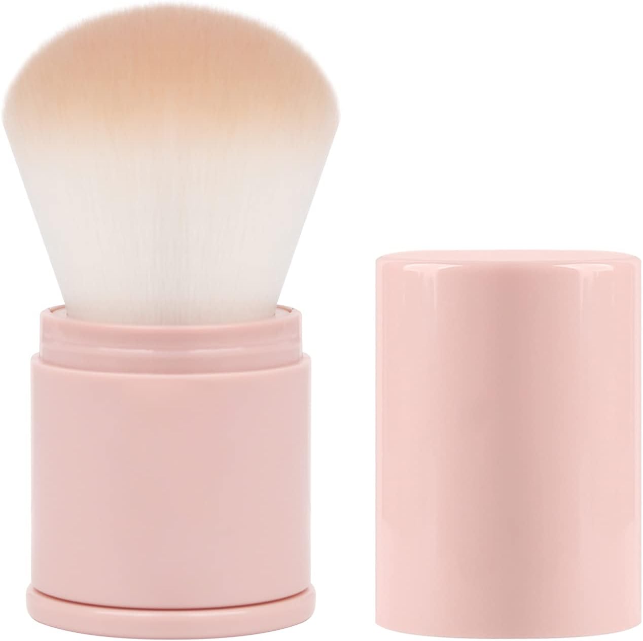 Mini Retractable Blush Brush, Travel Size Makeup Brush, Rainbow Kabuki Brush with Cover - Mineral Blending, Bronzer, Loose Powder Buffing, Flawless Powder Cosmetics. (Pink03)