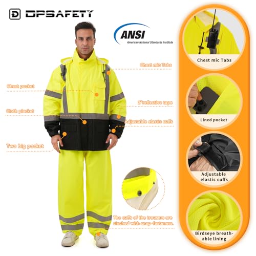 Image of Hi Vis Safety rain Jacket,Reflective Class 3 Rain coat with Inner Mesh Lining and Pockets High Visibility Waterproof work Rain Suits for men&women(Lime,SM /MD)