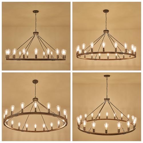 Benkut Farmhouse Wagon Wheel Chandelier 47" Black Rustic Light Fixtures 18-Light Wood Round Chandelier for Foyer Living Room Entryway Dining Room by Benkut - Image 9