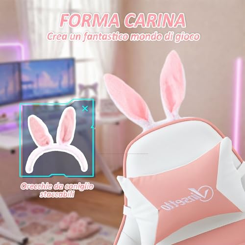 Sedia Gaming Ergonomica Reclinabile con Orecchie da Coniglio Rosa - Sedia gaming - Immagine 3