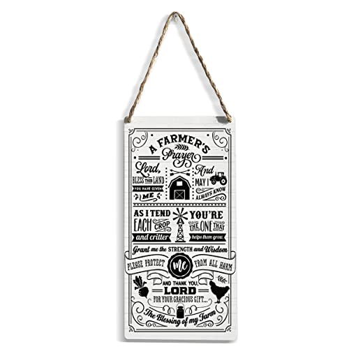 Rustic Farmer Wood Sign Farmhouse Home Family Wall DÃ©cor Hanging Wall Sign Wooden Wall Art Decor Decorative Plaque Sign for Home Kitchen Living Room A Farmer\'s Prayer The Blessing of My Farm