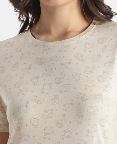 Image of Jockey RX25 Women Micro Modal Cotton Ruffled Hem Styled Half Sleeve Printed Sleep Dress (Colors & Prints May Vary)