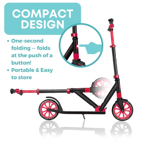 GLOBBER NL 205 Roller - Tretroller Kinder ab 8 Jahre - Scooter 205 mm - ABEC 7 - h&ouml;henverstellbar - schwarz-rot