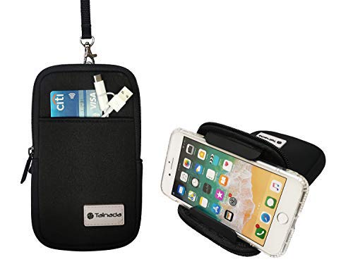 Tainada KZ-02 Men Women Neoprene Extra Large Multi-Purpose Shockproof Soft Bubble Padded Zippered Sleeve Case Bag Wristlet Phone Pouch With Carabiner, Detachable Neck Lanyard Strap, Belt Loop Holster cover