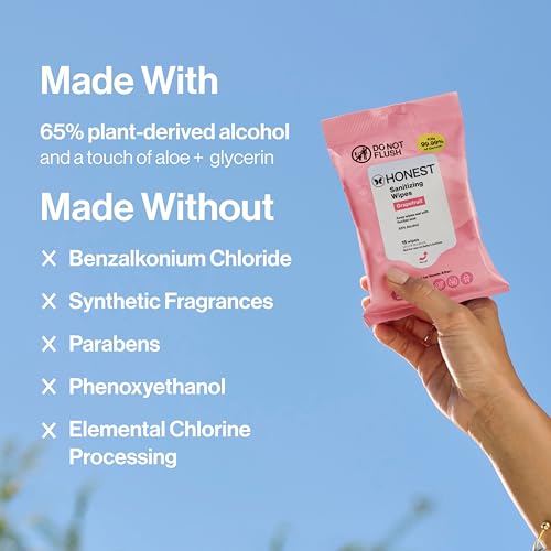 Image of The Honest Company Grapefruit Grove Sanitizing Wipes, Kills 99.99% of Germs, Safe for All Hands, Antibacterial, Dermatologist Tested, 15 Count