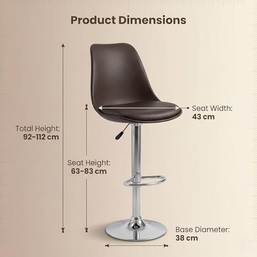 Image of activa Rapid Bar Stool Chair with Height Adjustable Design, Padded Seat & Footrest | Modern Metal Counter Stool for Kitchen, Home, Bar & Cafe Seating | Durable Comfort Chair (Brown, Set 2)
