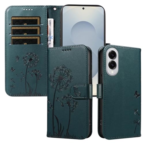 Étui portefeuille Galaxy S25 Ultra rabat cuir vert foncé papillon