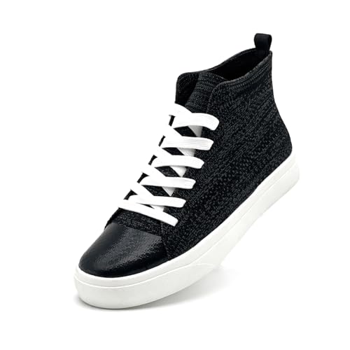 Xraehni Women's Men’s Fashion Sneakers High Top Lace Up Shoes for Women Men Breathable Flying Woven Mesh Sneakers Casual Outdoor Sport Running Walking Shoes Black