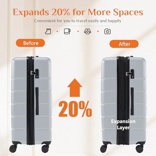 Image of Sweetcrispy 3 Piece Luggage Set, ABS Hard Shell Carry On Suitcase with Smooth Spinner Wheels and TSA Lock, Lightweight Rolling Travel Luggage 20 /24 /28 Inch for Travel Business Vacation, Light Grey