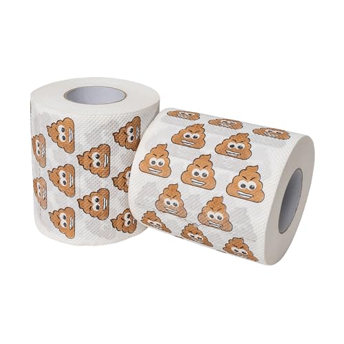 Papier toilette Poop Emoji, 2 rouleaux, pour les amoureux des Smiling Poops Emojis, décoration de WC pour un anniversaire, papier toilette à thème amusant,...