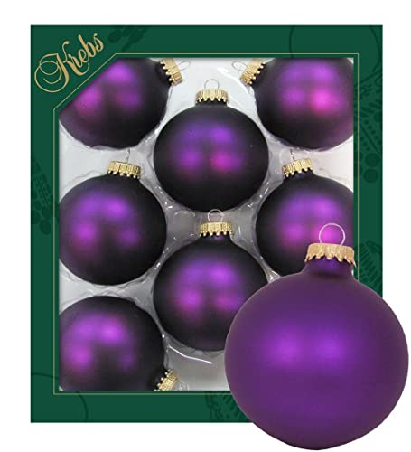 Dekohelden24 -Lauschaer Christbaumschmuck - 8er Set Kugeln Uni matt Satin aubergine, 6,7 cm, mit goldenem Krönchen + 50 Schnellaufhänger in Gold