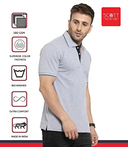 Image of Scott International Men's Organic Cotton Regular Fit Polo T-Shirt (Grey with Black, 3XL)