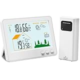 Timloon デジタル温度湿度計 室内/室外 ワイヤレス温湿度計 外気温湿度 天気予報/気圧表示/LCD大画面/バックライト/最高最低温湿度/快適レベル/温度と湿度傾向図表示/置き掛け両用 ホームオフィス温室倉庫使用 健康管理 温度管理 日本語取扱説明書 ホワイト