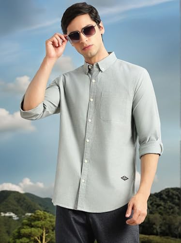 Image of Thomas Scott Men's Premium Slim Fit 100% Cotton Casual Shirt | Button-Down Collar | Full Sleeves | Solid Shirt for Men