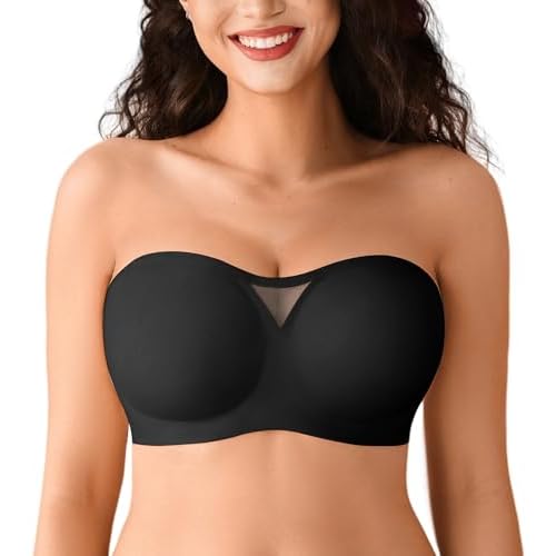 DEANGELMON Strapless Jelly Bras for Women Push Up Wireless Seamless Non Slip Bandeau Bra Womens Supportive Padded Tube Bra Black Small