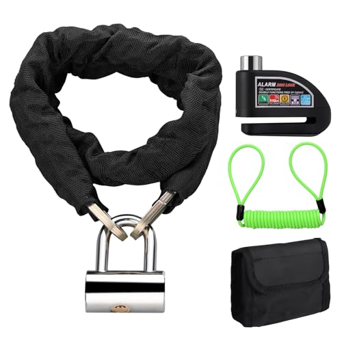 EYPINS Antivol Moto Kit Bloque-Disque Alarme Moto + l'Antivol à Chaîne 10mm Cadenas Gaine, 110dB Sirène d'Alarme 10 Secondes Etanche IP06 pour Frein à...