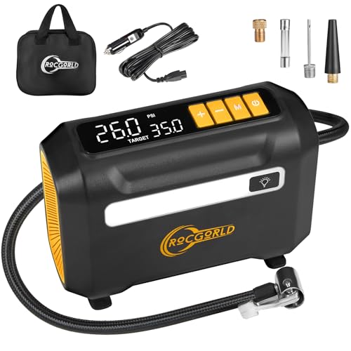 Image of ROCGORLD R8 Tire Inflator Portable Air Compressor, DC 12V Portable Air Compressor with Large Dual Digital Screen, 3X Faster Inflation Portable Air Pump for Car Tires, Bike, Motor - Car Accessories