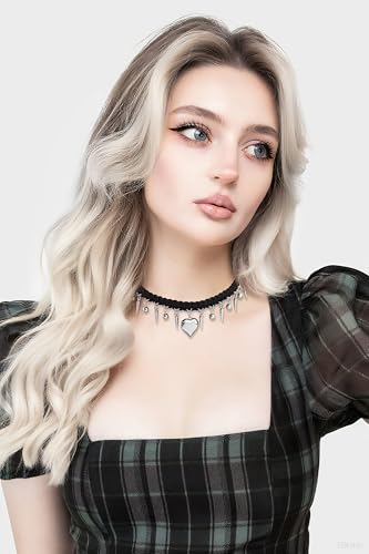 CLASSYZINT Heart Choker Black Goth Choker Necklace Gothic Punk Chunky Necklace with Silver Spike Beads and Heart Pendant Rock Statement Jewelry2