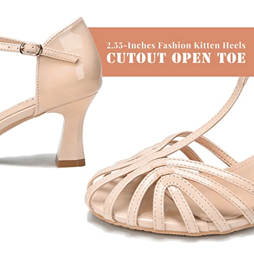 Yanziliu T-Strap Kitten Heels For Women Comfortable Low Heel Sandals Vintage Cutout Closed Toe Wedding Party Dress Latin Dance Pumps Shoes Apricot Us 8.5 #TOP1