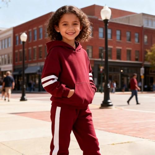 Image of 2025 Girls Sweatsuit Set Cute Hooded Sweatshirt & Jogger Pants with Pocket Casual Outfuts Set