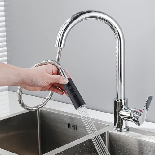 Ausziehbarer Küchenarmatur Brausekopf Ersatz Schwarz 2 Wege Funktion (Sprudelwassermodus und Duschwassermodus) mit Universal Fit für alle ausziehbaren Wasserhähne Einfache Installation