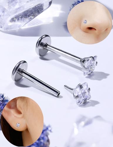 Threadless Noses Rings/Flat Back Earrings, 20G 18G 5/16in, 8Pairs Surgical Steel Piercing Jewelry for Women Men.2