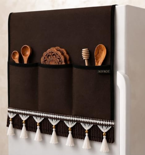 Image of Refrigerator Single Door Cover (130 x 54 cm) (Brown Lace)