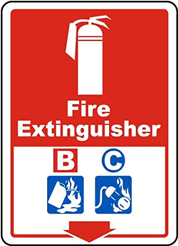 Fire Extinguisher B C Down Arrow PVC Waterproof Metallic Matte Sticker with Transparent Acrylic Sheet Free Set of Bolt | Screw | Stud Finishing Safety Signature for Walls Removable