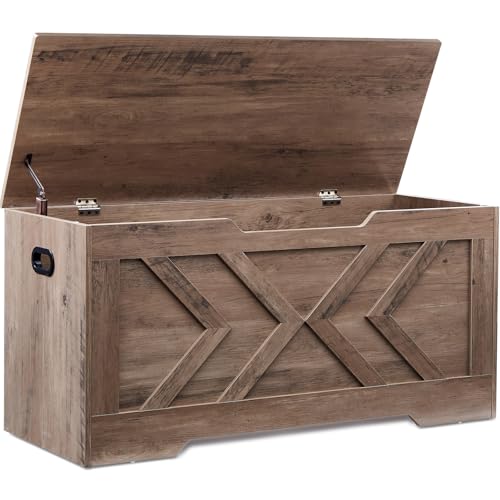 XDliv 39.4 Storage Bench Extra Large Entryway Bench with Storage Storage Chest with 2 Safety Hinges Blanket Storage Shoe Storage Chest for Bedroom Living Room Easy Assembly. (Greige)