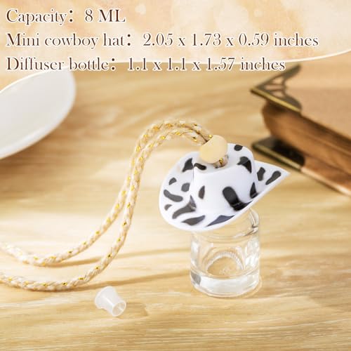 Image of 3 Pieces Cowboy Hat Air Freshener Hanging Cow Diffuser Bottles Western Country Refillable Empty Glass Perfume Bottle Car Interior Rear View Mirror Accessories(White, Spots, Pink,Cow)