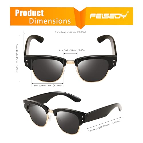FEISEDY Semi-Rimless Sunglasses for Men Women Classic Sun Glasses Retro Metal Frame Shades UV400 Protection B01854