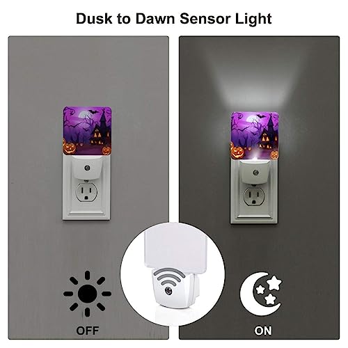 Image of Halloween Pumpkin Night Light Set of 2, Lanterns and Ghost Owl Bat Auto Sensor LED Dusk-to-Dawn Nightlights, Plug-in Sensor Lamp for Bedroom Bathroom Kitchen Hallway Stairs Decorative