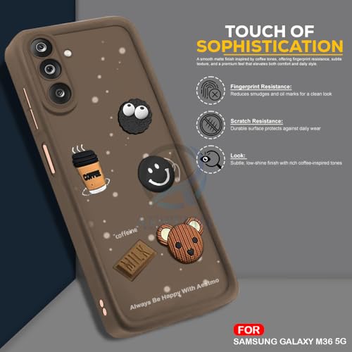 Image of AESTMO Back Case Cover for Samsung Galaxy M36 / F36 5G Cover | Cute Fun Cartoon | Coffee Silicone Case | Full Body Protection | Camera Protection Back Cover for Samsung Galaxy M36 / F36 5G (Brown)