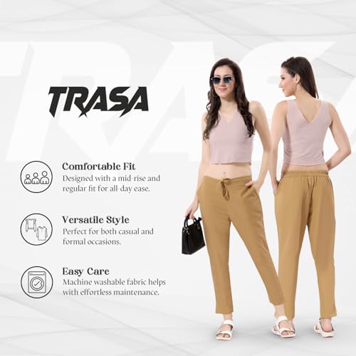 Image of TRASA Ultra Soft Cotton Regular and Plus 8 Colour Cotton Pants for Womens and Girls - Available Sizes : M,L,XL,2XL,3XL,4XL,5XL
