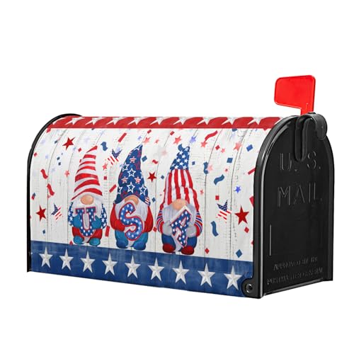 Image of Patriotic Gnomes Mailbox Cover Magnetic 4th of July Elf USA Stars Independence Day Mailbox Wrap Post Cover Large Size 25.5 inchx21 inch for Garden Yard Outdoor Outside Holiday Decor