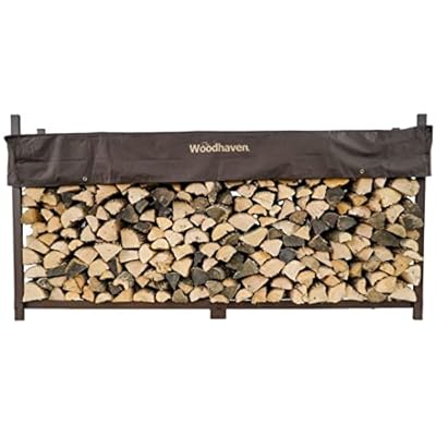 Woodhaven 8 Foot Brown - Large Firewood Log Rack with Optional Cover - Made in USA - Outdoor Use Lifetime Structural Warranty - Texture Powder Coat Finish - Made with Heavy Duty Steel (Cover)