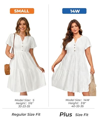 Image of Plus Size Summer Dress Casual Short Sleeve Button Midi Sun Dresses Women