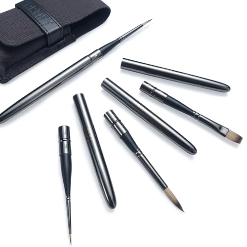 Artify Travel Watercolor Brushes, Outdoor Paint Brushes, Water Color Paint Brush Set with Anti-Rust Polished Metallic Gray Finish, Painting Brushes for Watercolor Gouache Ink - Gift for Artist (4PCS)