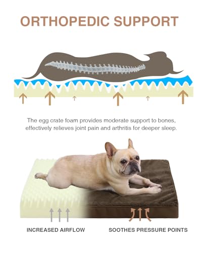 Image of KSIIA Orthopedic Dog Bed for Medium Dogs with Waterproof Lining,Brown,29x18 | Deluxe Soft Plush Dog Crate Bed, Washable Pet Mat with Removable Cover & Egg Crate Foam for Medium Dogs Sleeping & Relaxing