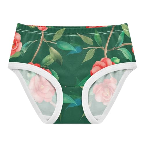 Cotton Toddler Girls Underwear Watercolor Red Camellia Flowers Green Little Girl Panties Flower Undies Kids Briefs 2t