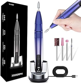 Nail Drill Kit for Acrylic Nails, Purple 35000 RPM Cordless Portable Electric Nail Drill File Kit Manicure Pedicure Polishing Shape Tools for Home and Salon Use