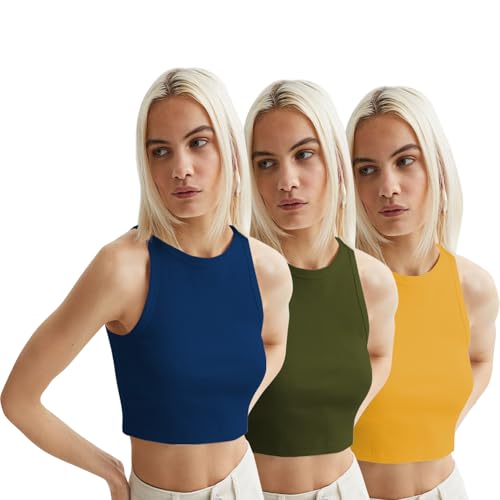 Image of KERI PERRY Tops for Women Crop Top for Women's Tank Activewear Tee Sports Western Casual Cotton Camisole Pack of 3 Combo