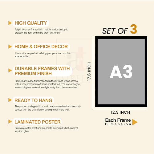 Image of PAINTINGMANTRA Bar and Beer Retro Graphic Framed Poster for Living Room inchHappy Hour inch Retro Framed Painting for Home Decor Bar Pub Lounge Dining area restaurant Hotel Set of 3, Size 33x45 cm