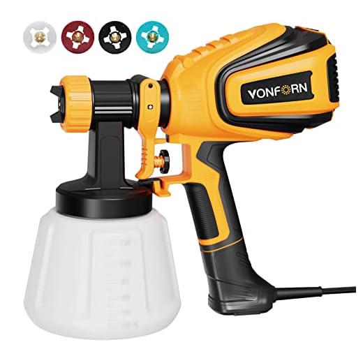 VONFORN Paint Sprayer, 700W HVLP Spray Gun with Cleaning & Blowing Joints, 4 Nozzles and 3 Patterns, Easy to Clean, for Furniture, Cabinets, Fence, Walls, Door, Garden Chairs etc. VF803